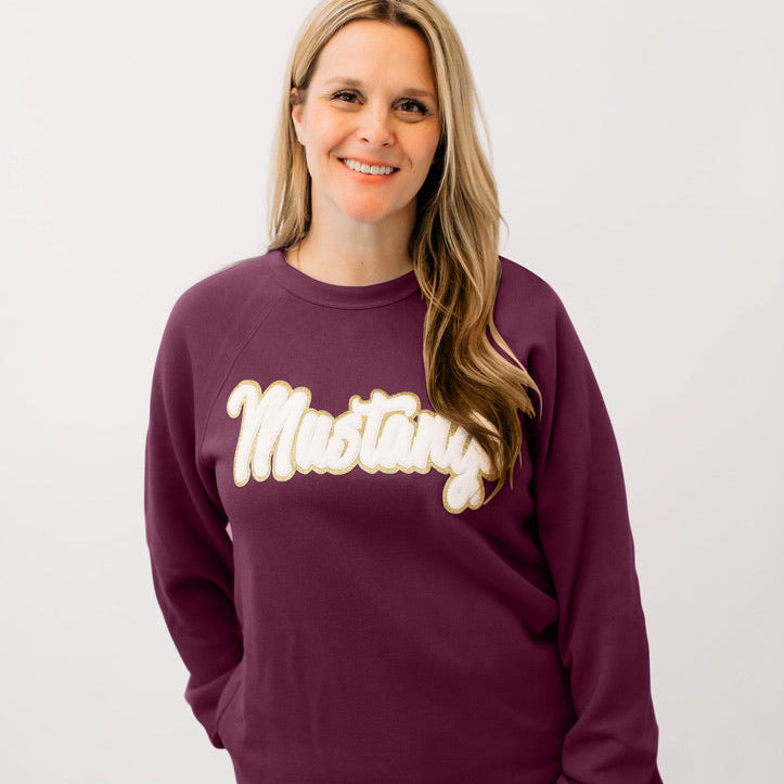 Mustangs White Chenille Unisex Crewneck