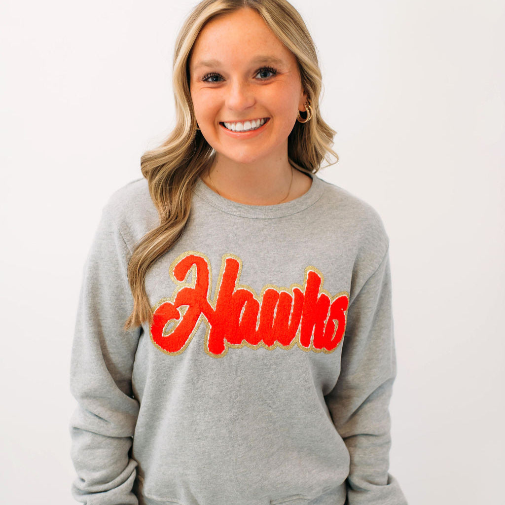 Hawks Red Chenille Women’s Crewneck