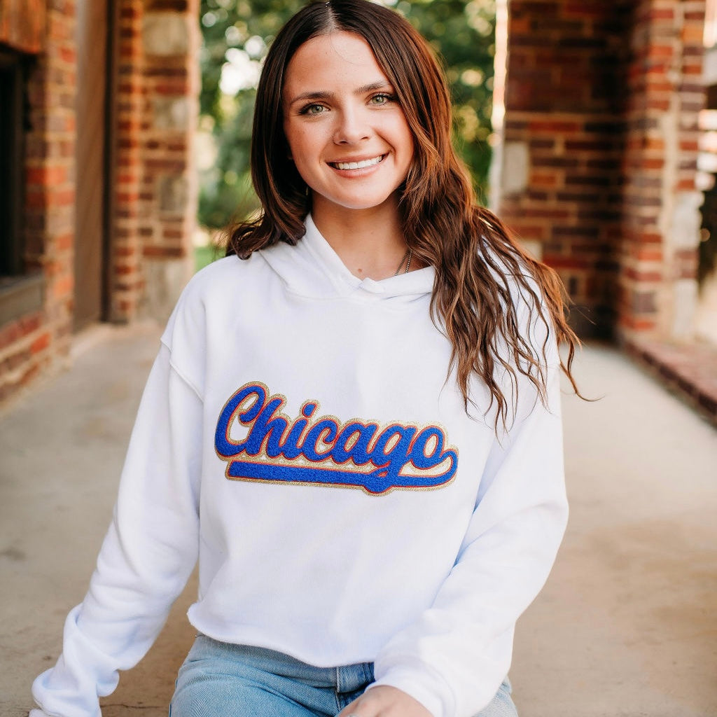 Chicago Blue Chenille Crop Hoodie
