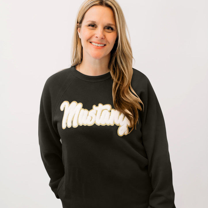 Mustangs White Chenille Unisex Crewneck