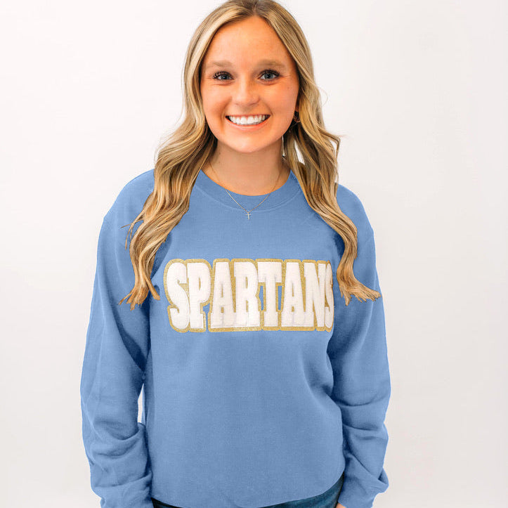 Spartans White Chenille Unisex Crewneck