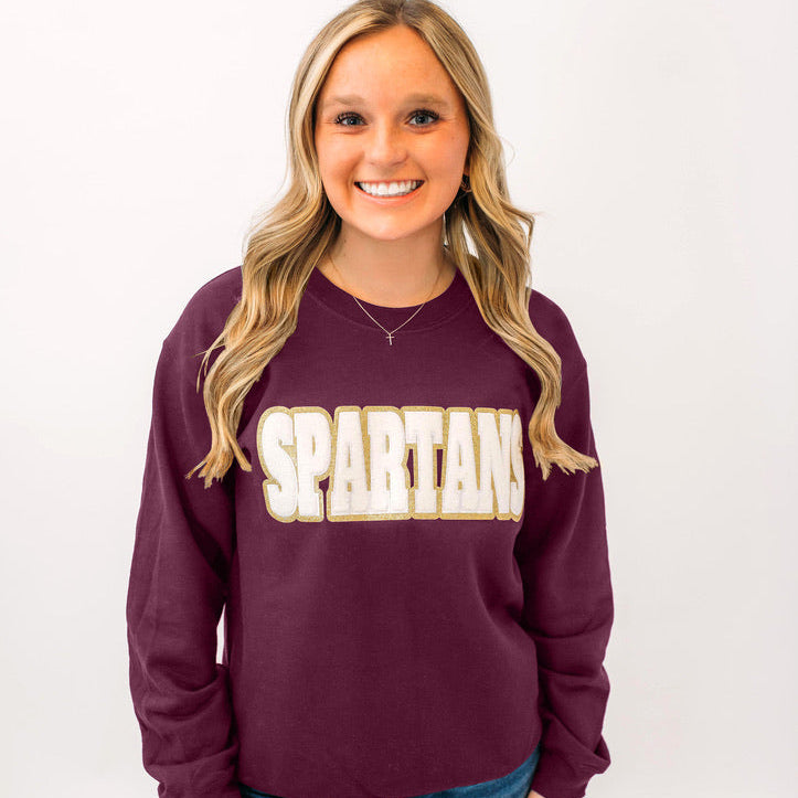 Spartans White Chenille Unisex Crewneck