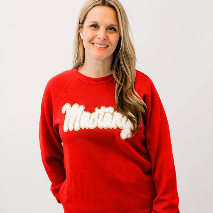 Mustangs White Chenille Unisex Crewneck