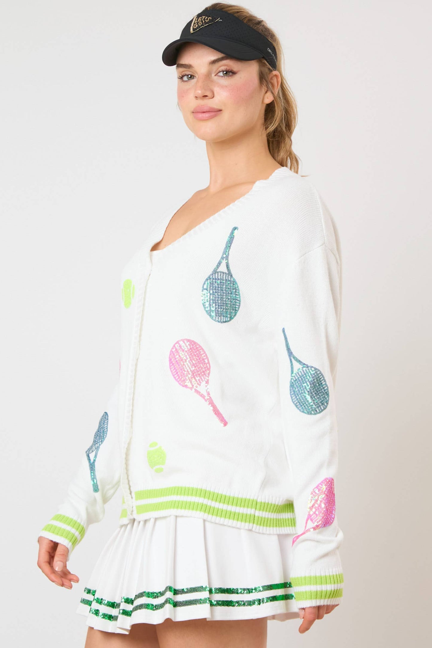 Tennis Sequins Embroidery Knit Cardigan