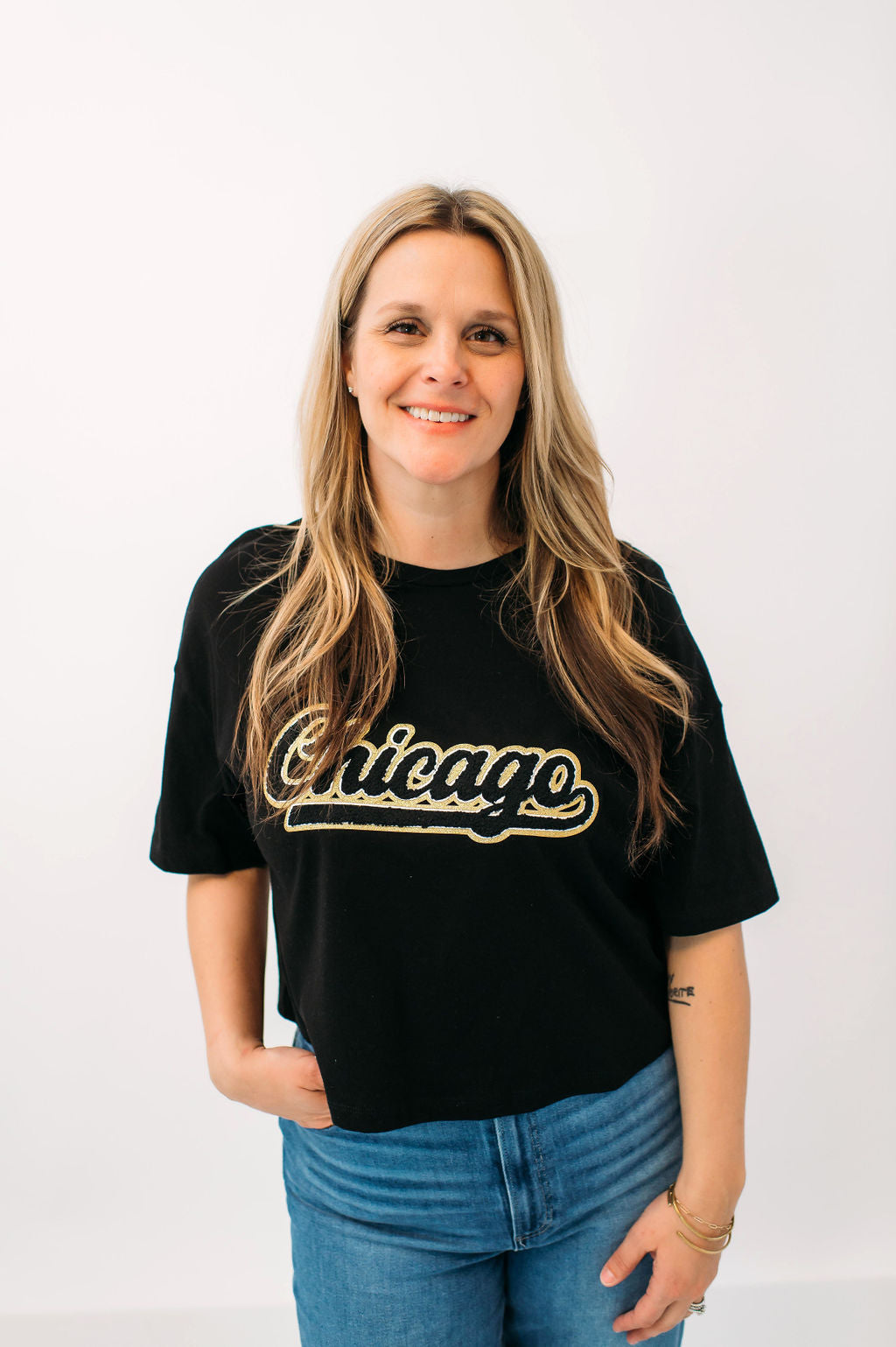 Chicago Black Chenille Cropped Tee