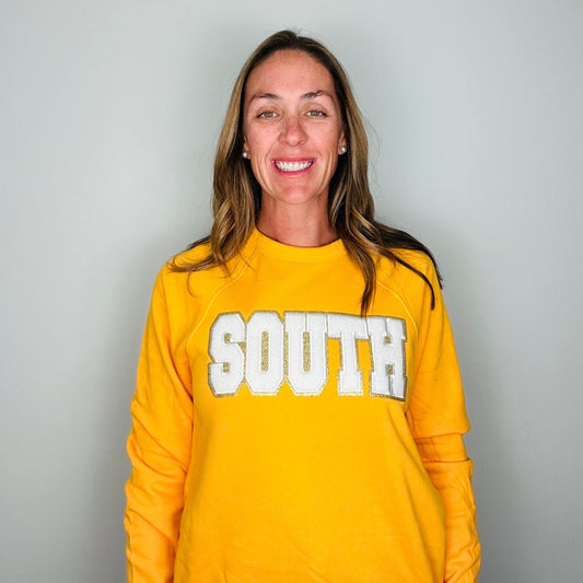 South Chenille Patch on a Yellow Unisex Crewneck