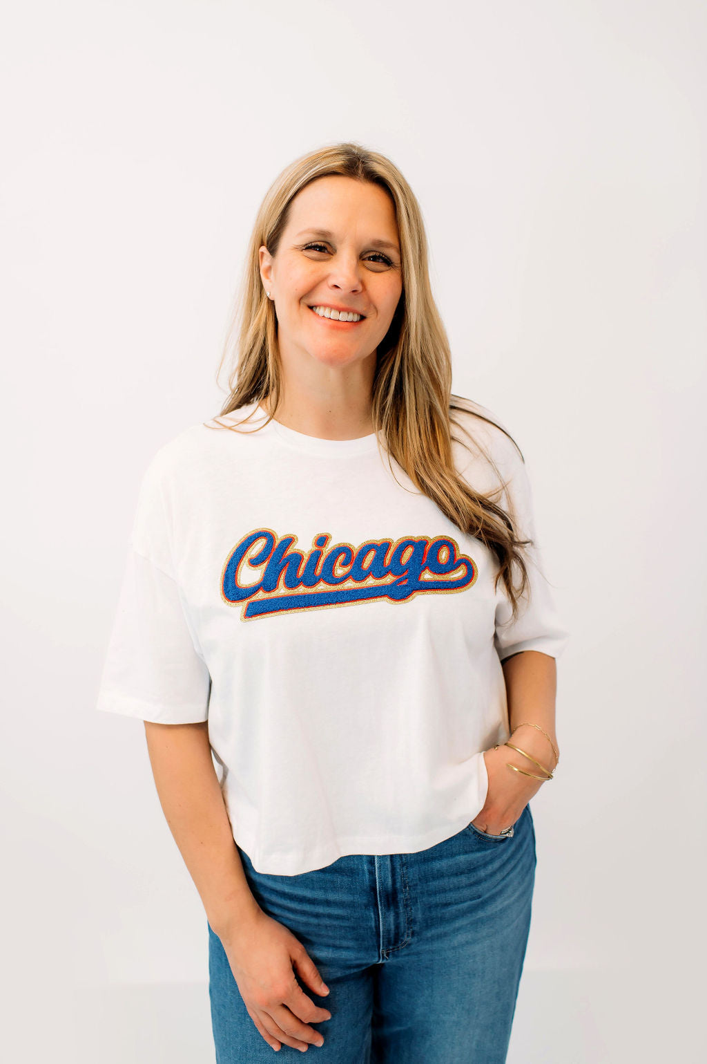 Chicago Blue Chenille Cropped Tee