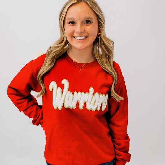 Warriors Chenille Patch in a Unisex Red Crewneck