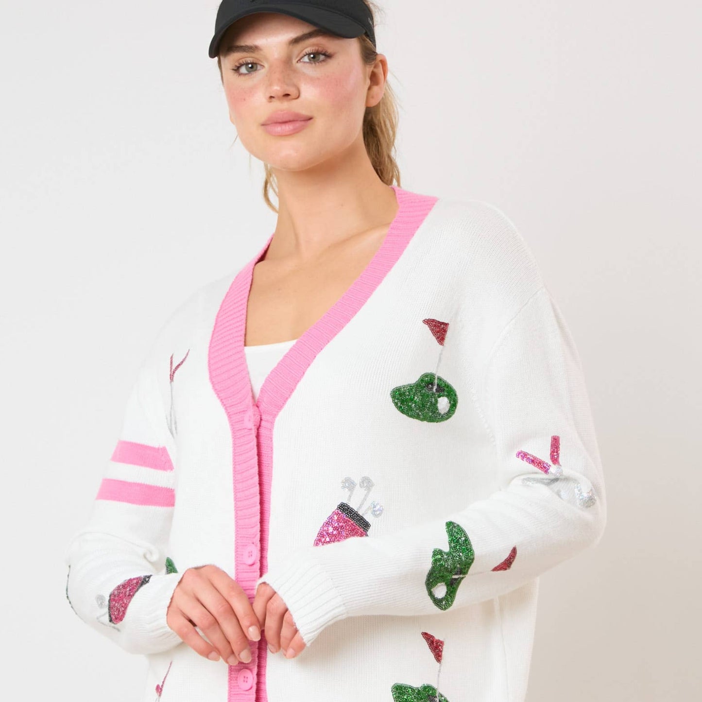 Golf Sequins Embroidery Knit Cardigan