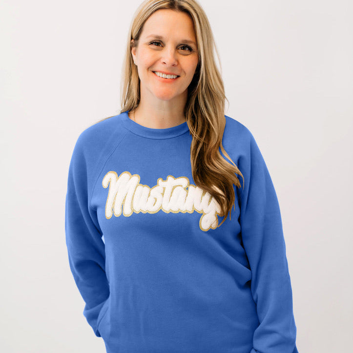 Mustangs White Chenille Unisex Crewneck