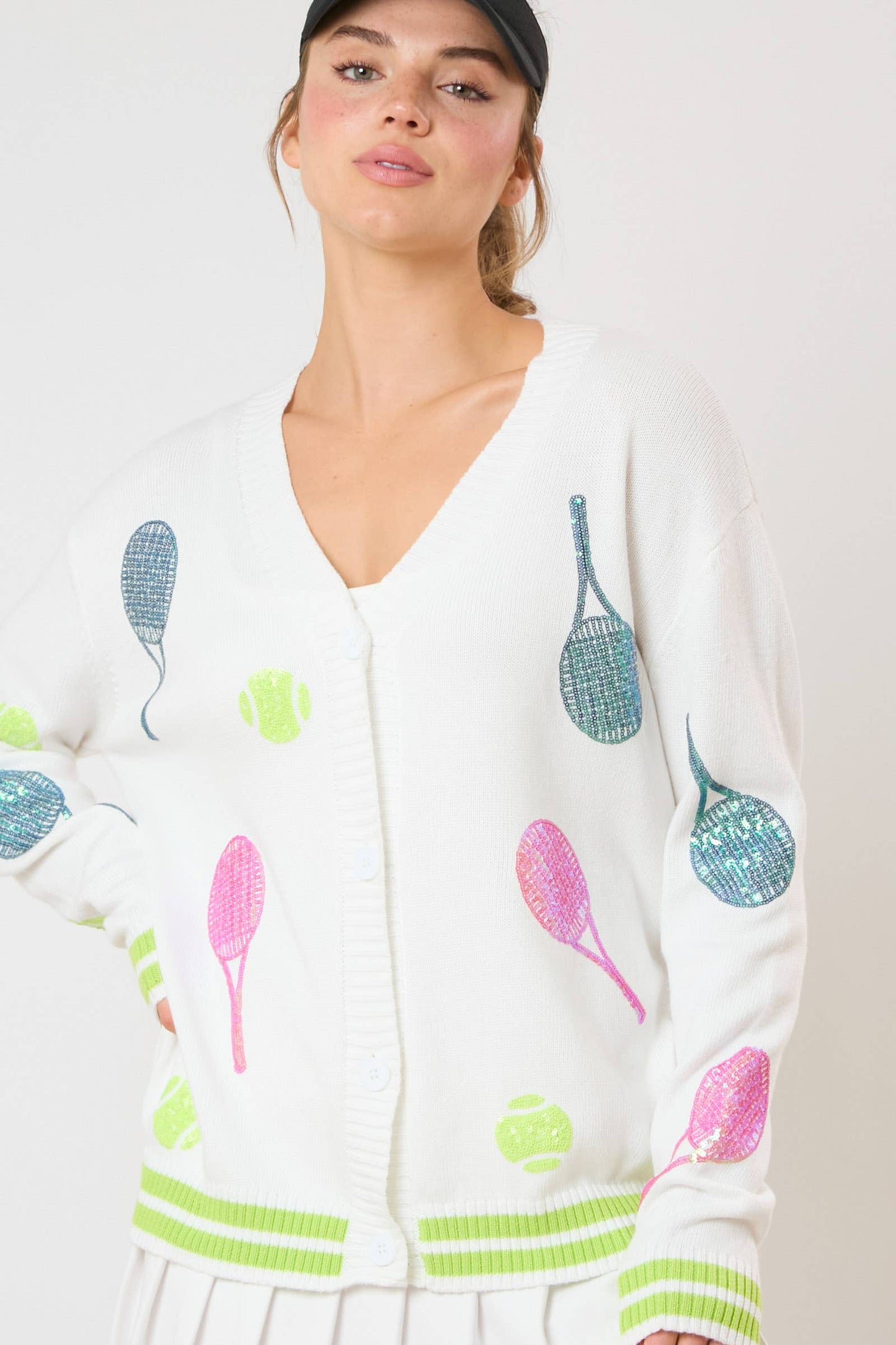 Tennis Sequins Embroidery Knit Cardigan