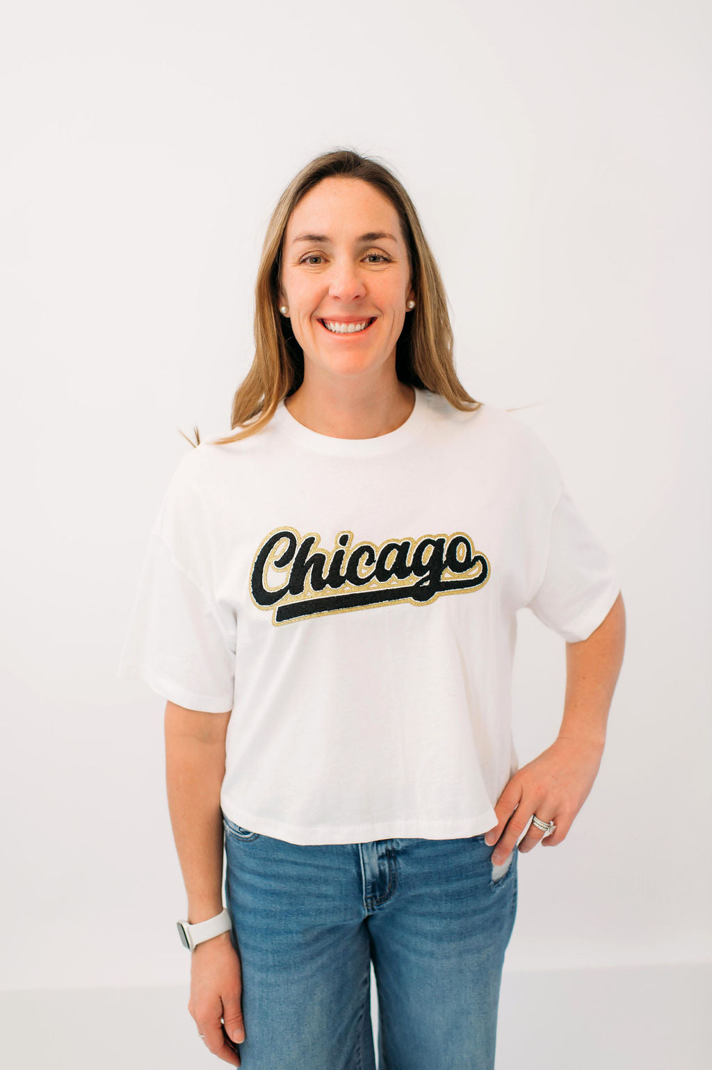 Chicago Black Chenille Cropped Tee