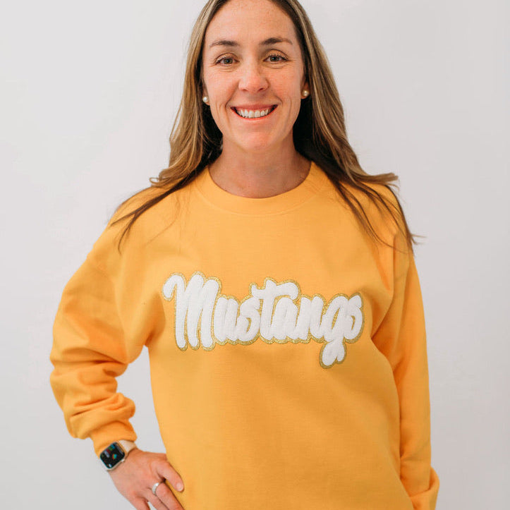 Mustangs White Chenille Unisex Crewneck