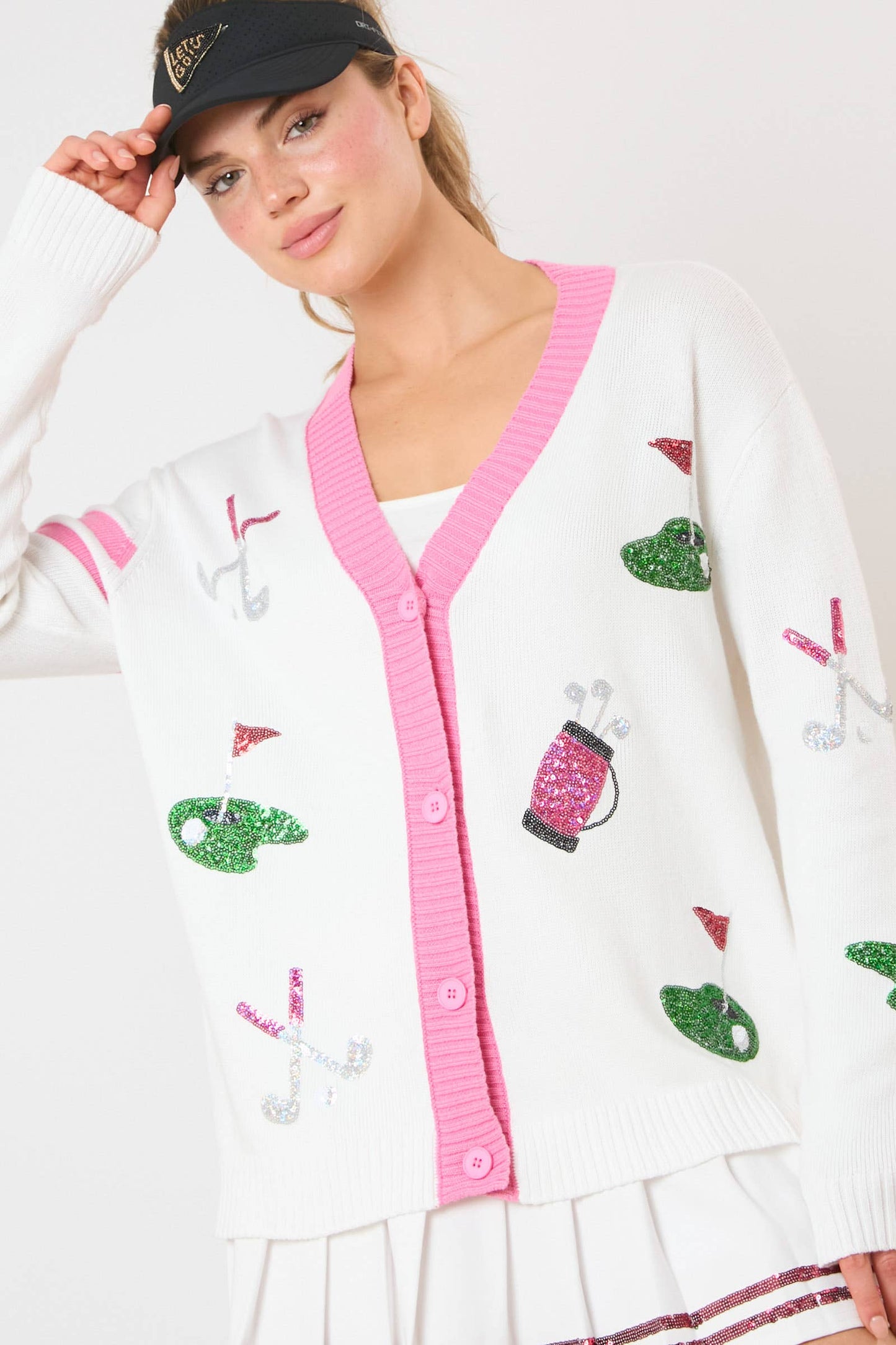 Golf Sequins Embroidery Knit Cardigan