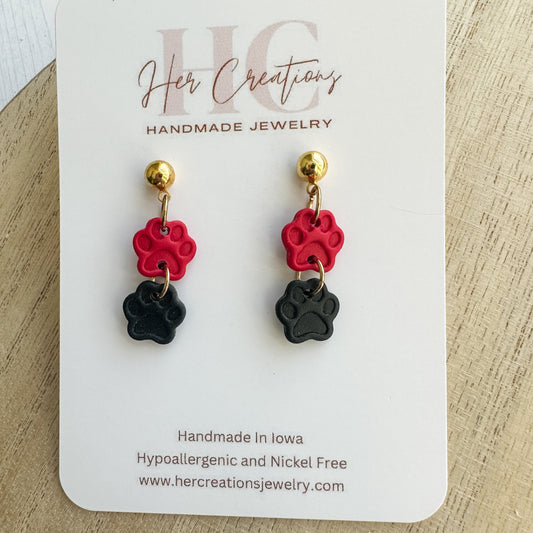 Panthers Paw Print Dangle Earrings
