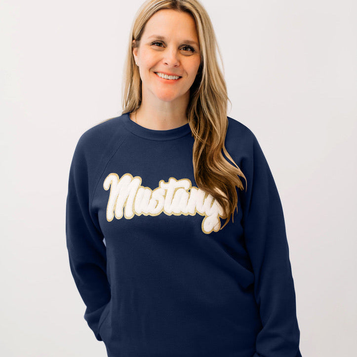 Mustangs White Chenille Unisex Crewneck