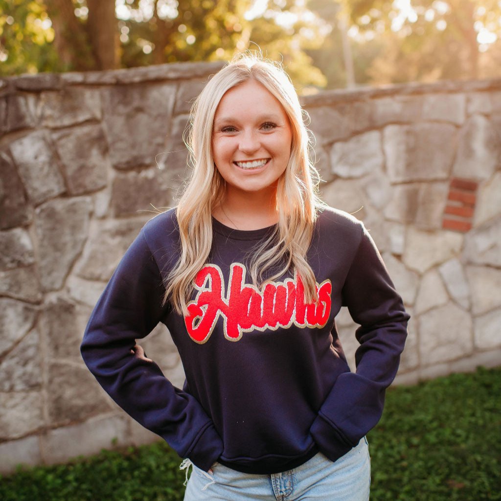Hawks Red Chenille Women’s Crewneck