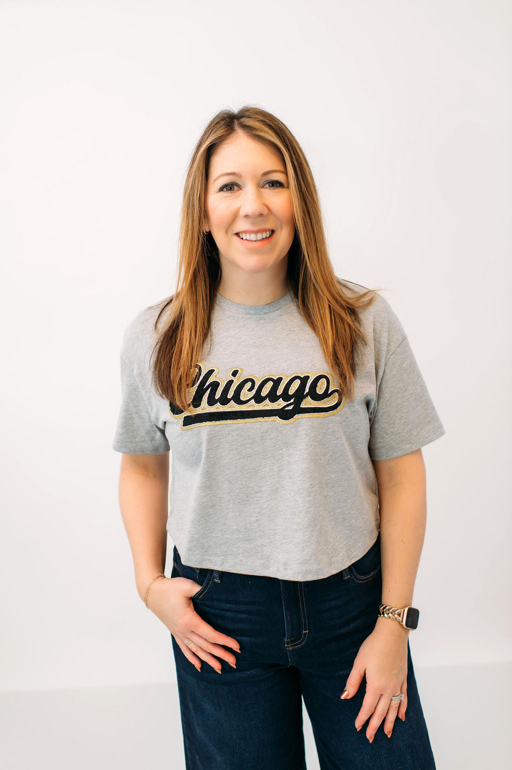 Chicago Black Chenille Cropped Tee