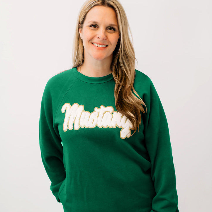Mustangs White Chenille Unisex Crewneck