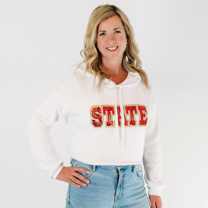Red State Sequin Crop Hoodie