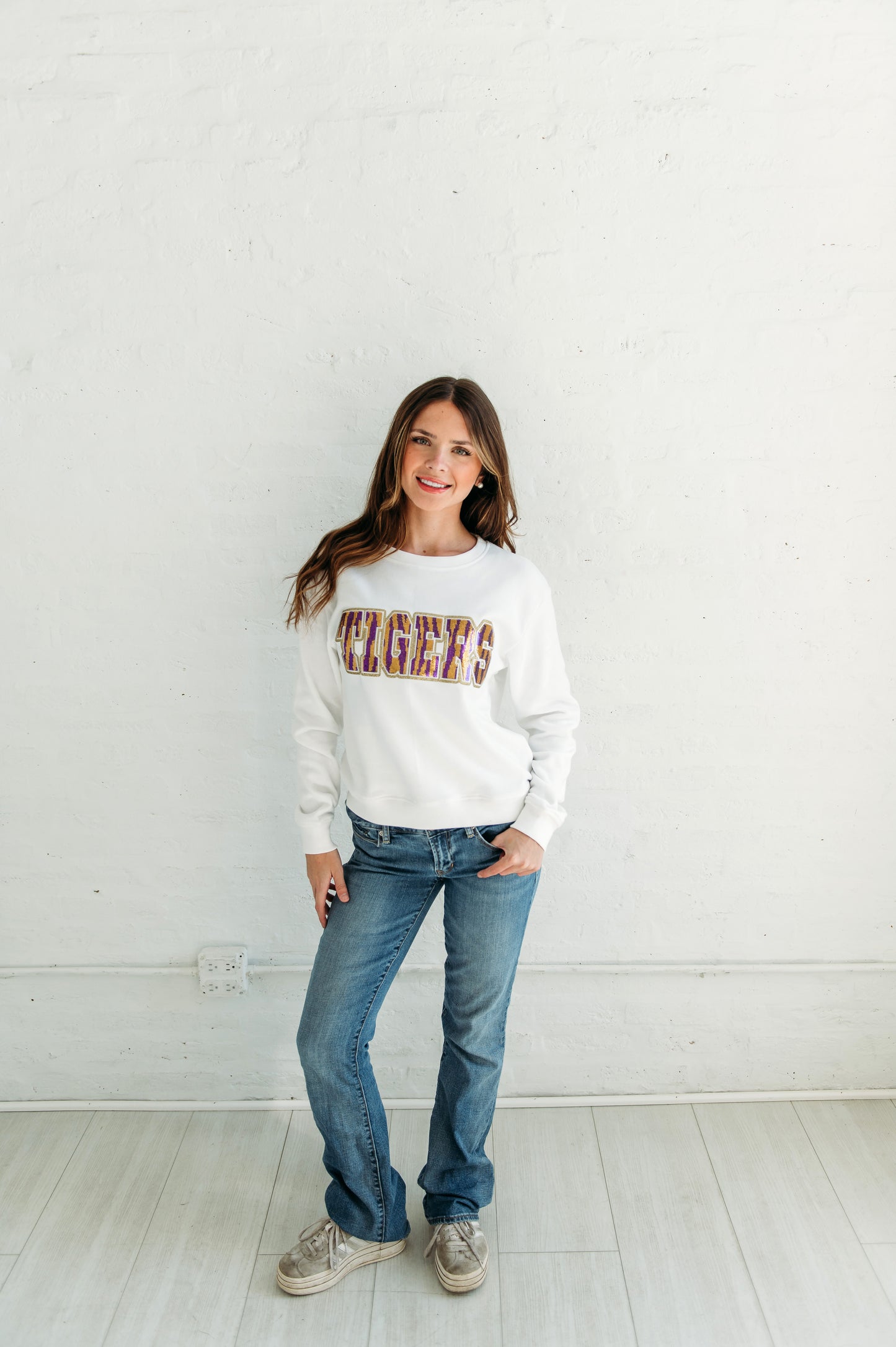 Purple and Gold Tigers Sequin Crewneck