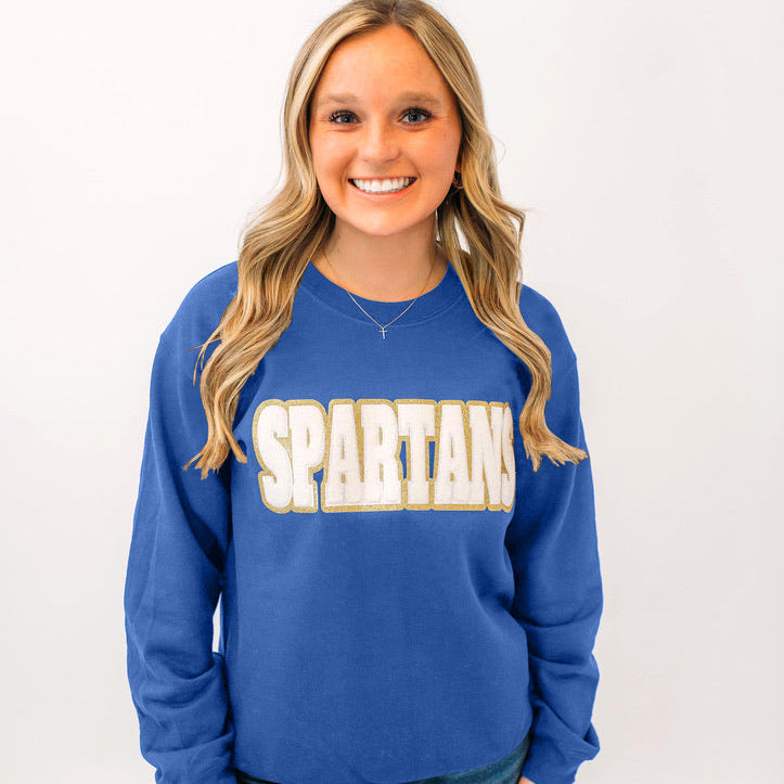 Spartans White Chenille Unisex Crewneck