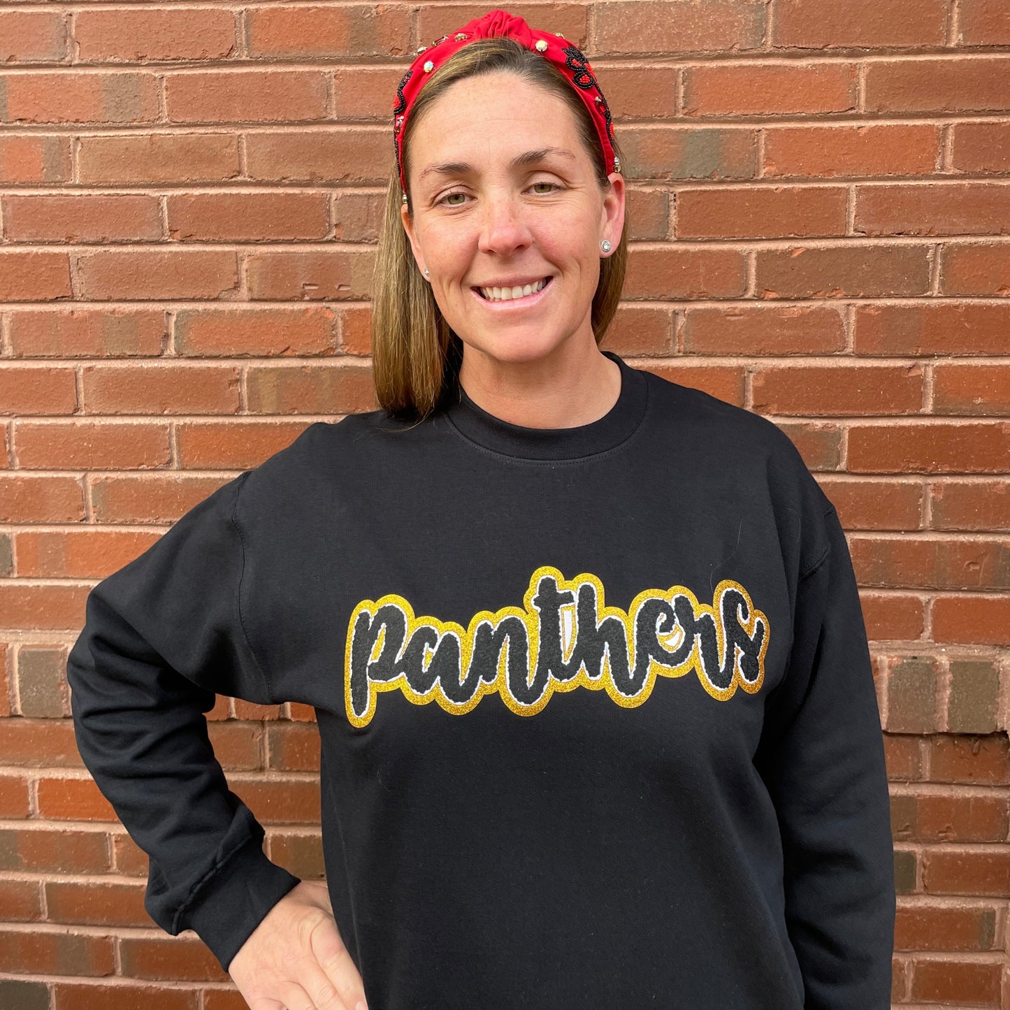 Panthers Black Chenille Women's Crewneck