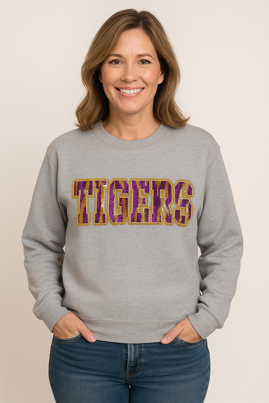 Purple and Gold Tigers Sequin Crewneck