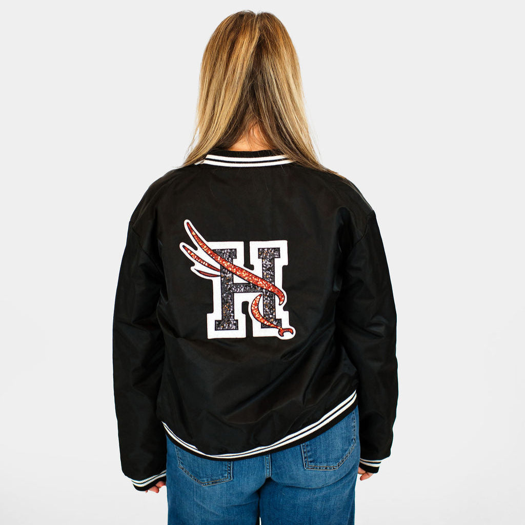 Hinsdale Falcons Satin Bomber Jacket with Sequin Details (Pre Order)