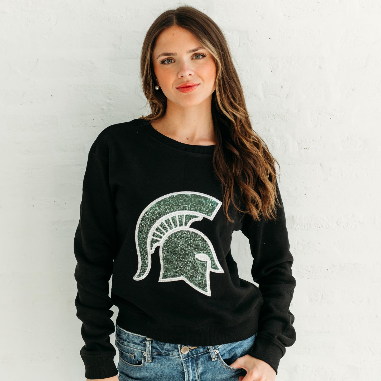 Michigan State Spartan Sequin Women's Crewneck