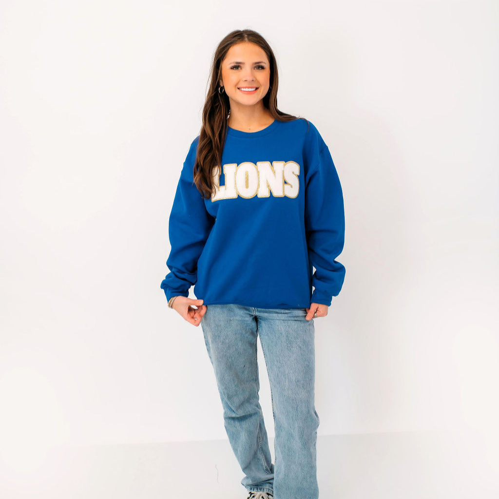 Lions White Chenille Unisex Crewneck