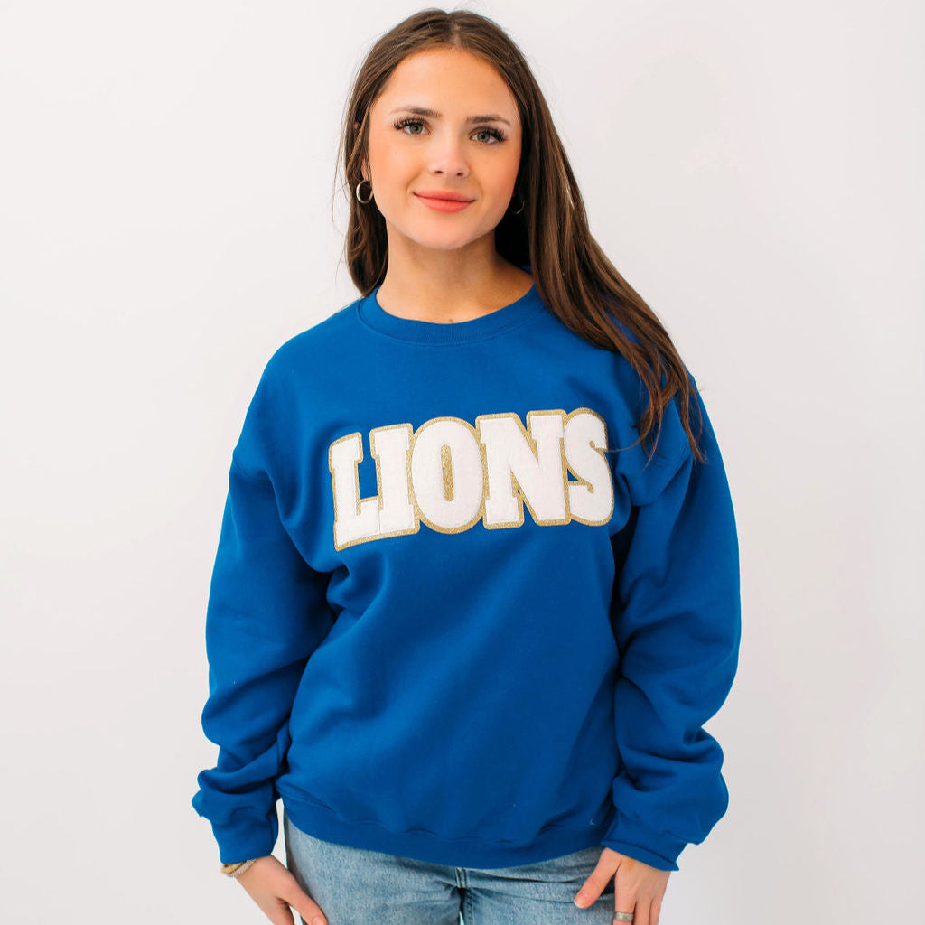 Lions White Chenille Unisex Crewneck