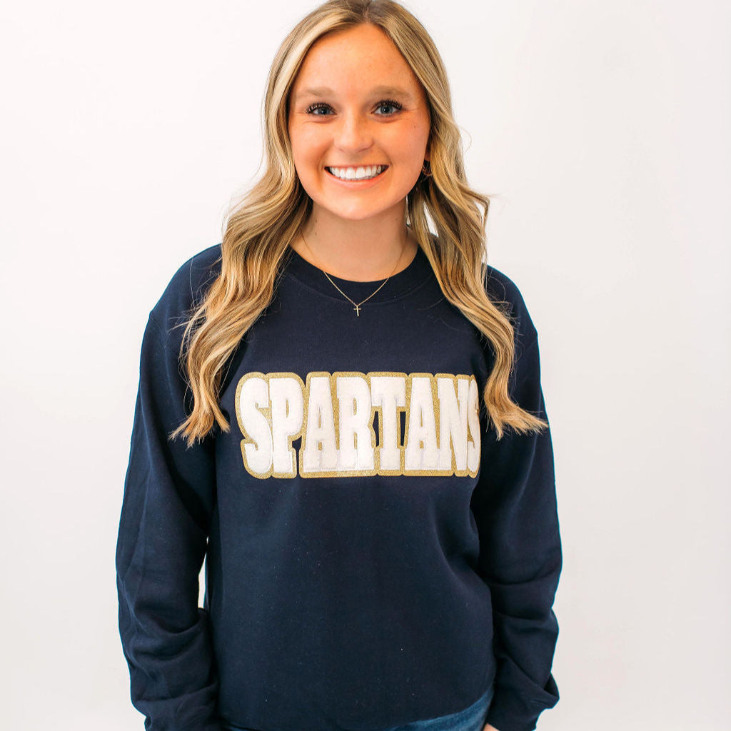 Spartans White Chenille Unisex Crewneck