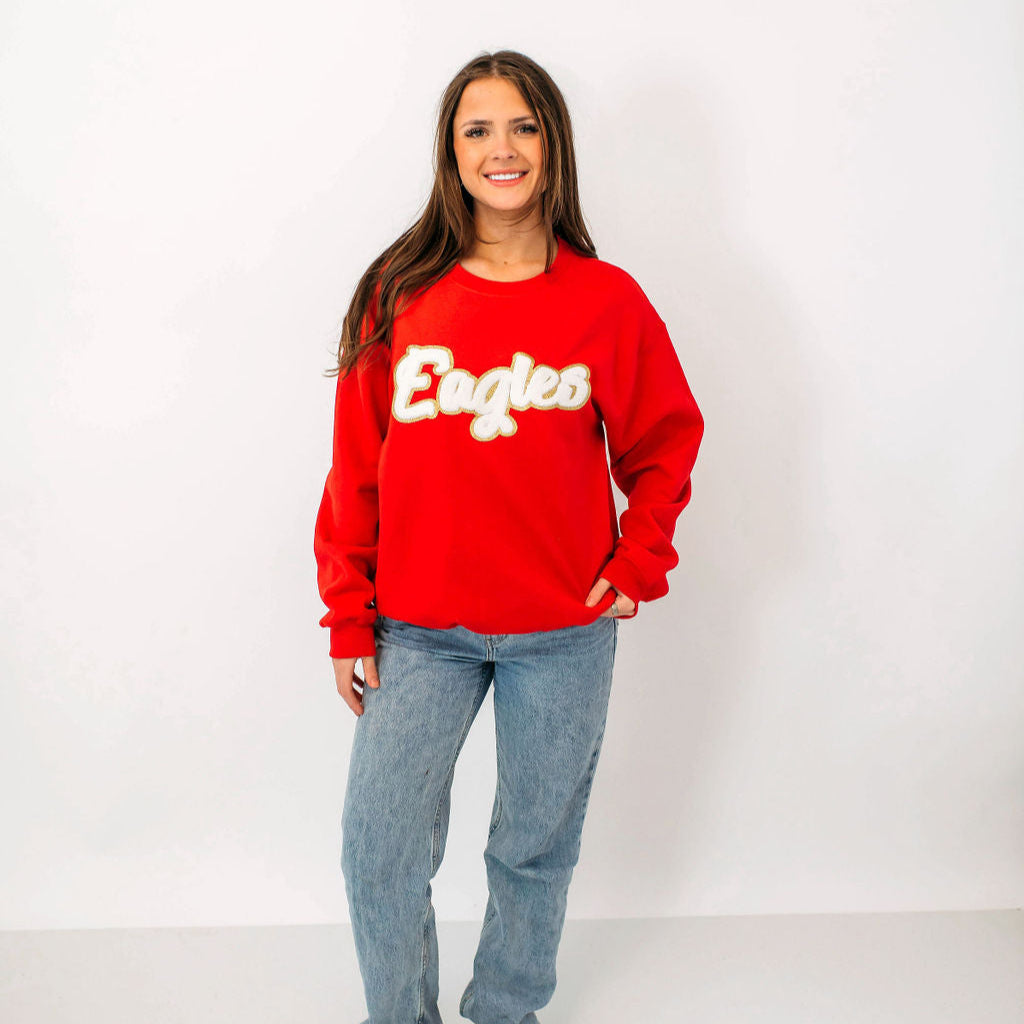 Eagles Chenille Unisex Red Crewneck
