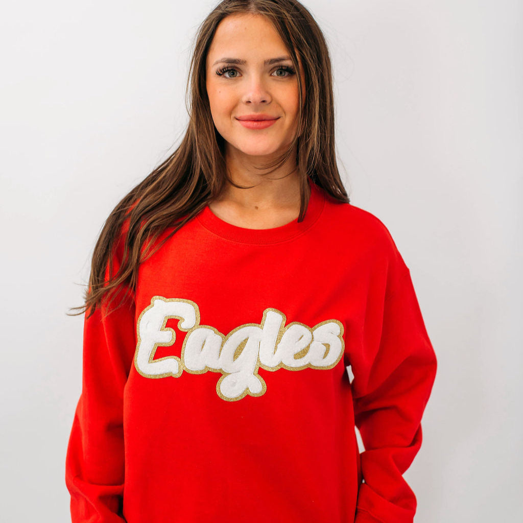 Eagles Chenille Unisex Red Crewneck