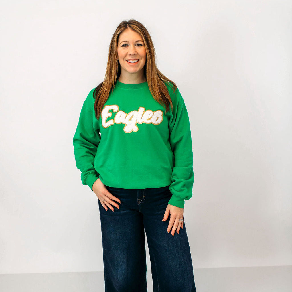 Eagles Chenille Unisex Green Crewneck