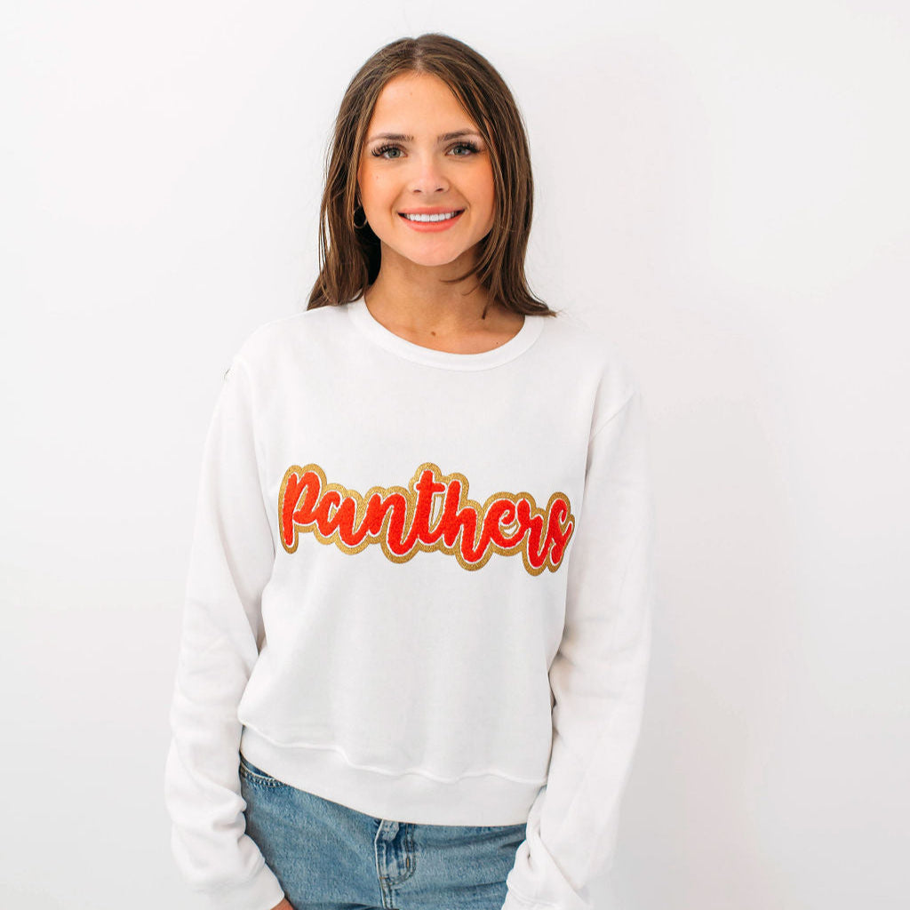 Panthers Red Chenille Women's Crewneck