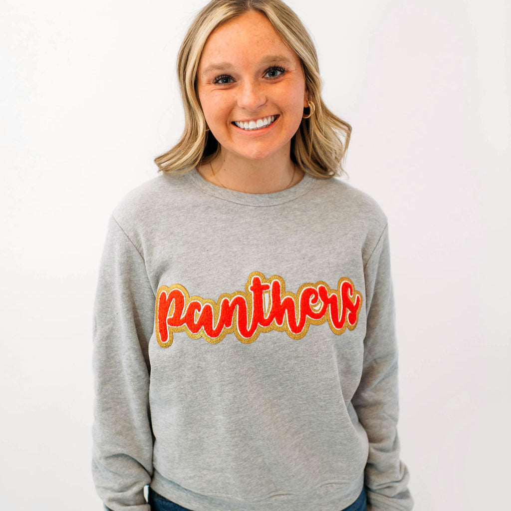 Panthers Red Chenille Women's Crewneck