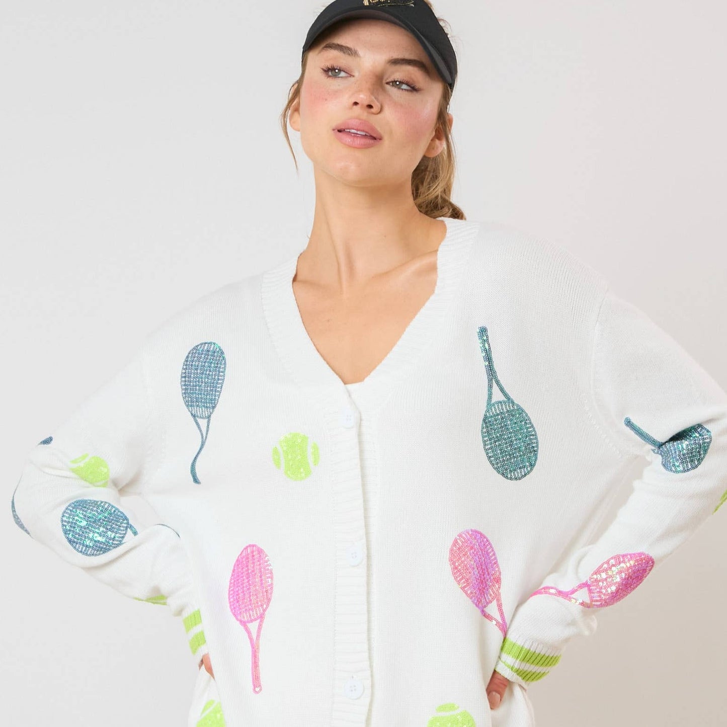 Tennis Sequins Embroidery Knit Cardigan