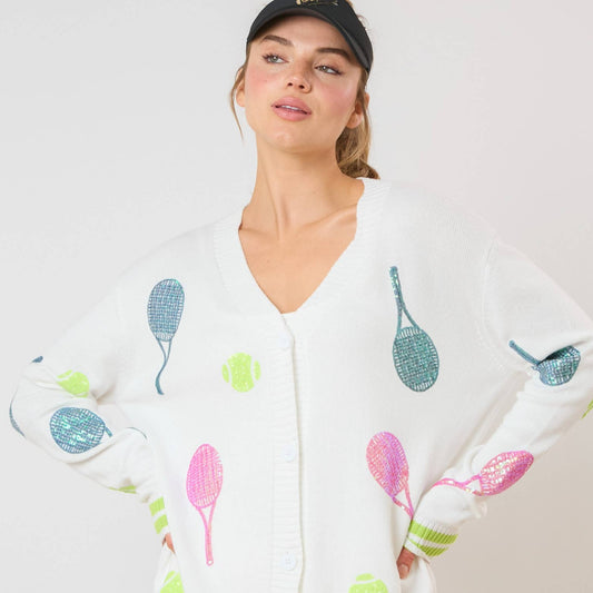 Tennis Sequins Embroidery Knit Cardigan
