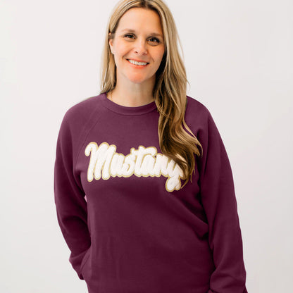 Mustangs White Chenille Unisex Crewneck