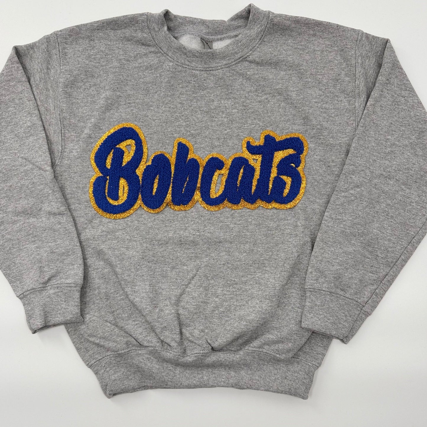 Bobcats Chenille Patch in a Women's UNISEX Crewneck (see pictures for Sweatshirt Style)