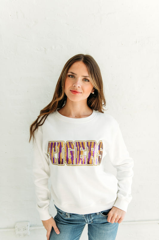 Purple and Gold Tigers Sequin Crewneck