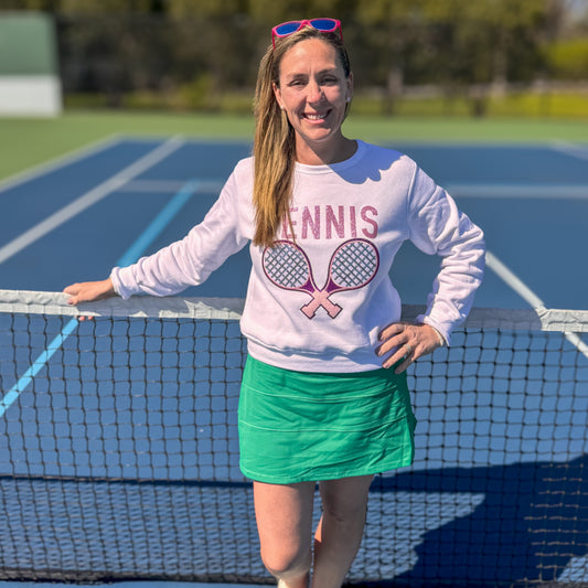 Preppy Tennis Chenille Patch in a Women's FITTED Crewneck
