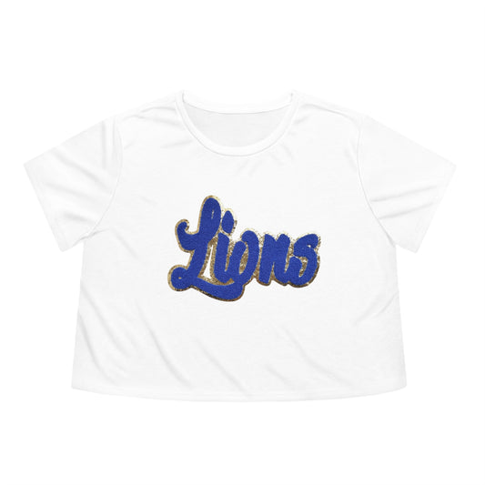 Chenille Lions Patch in a Women's Flowy Cropped Tee