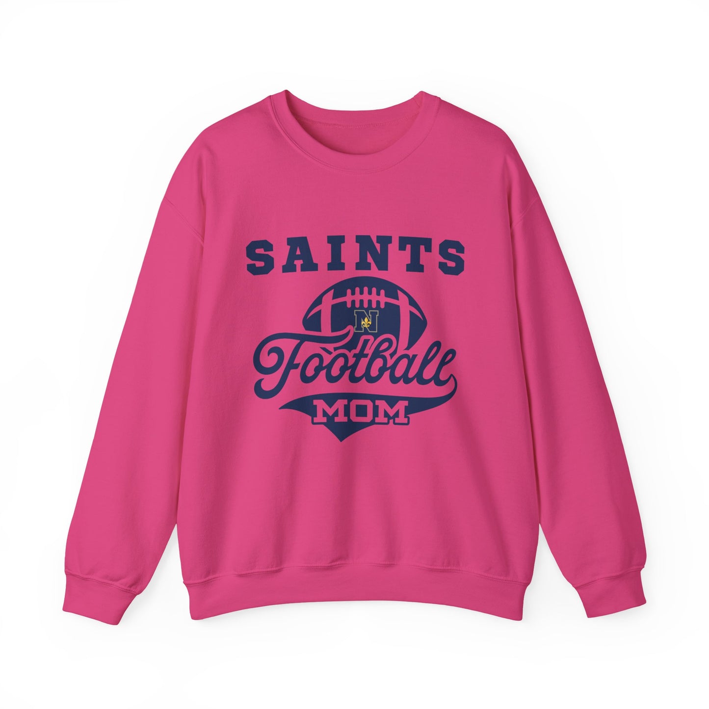 Saints Personalized Pink Football Mom Crewneck Sweatshirt