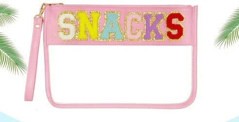 SNACKS Pink Clear Zippered Pouch