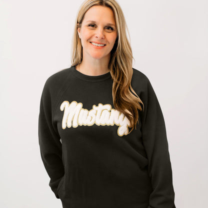 Mustangs White Chenille Unisex Crewneck