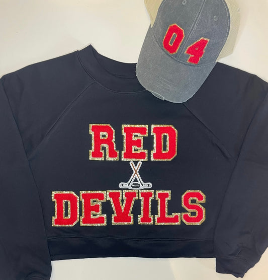 Red Devils Glitter Women's FITTED Crewneck (See pictures for Sweatshirt Style)