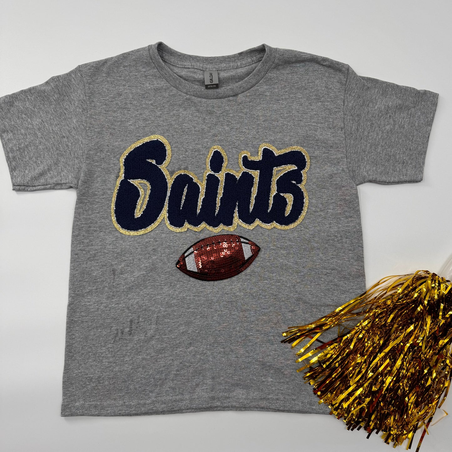 Saints YOUTH & ADULT Unisex Tee add Sequin Football or Cheer Patch